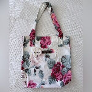 Rare Vintage Esprit Floral Canvas Tote Bag 80s 90s Y2K Purse Shopping Workbag